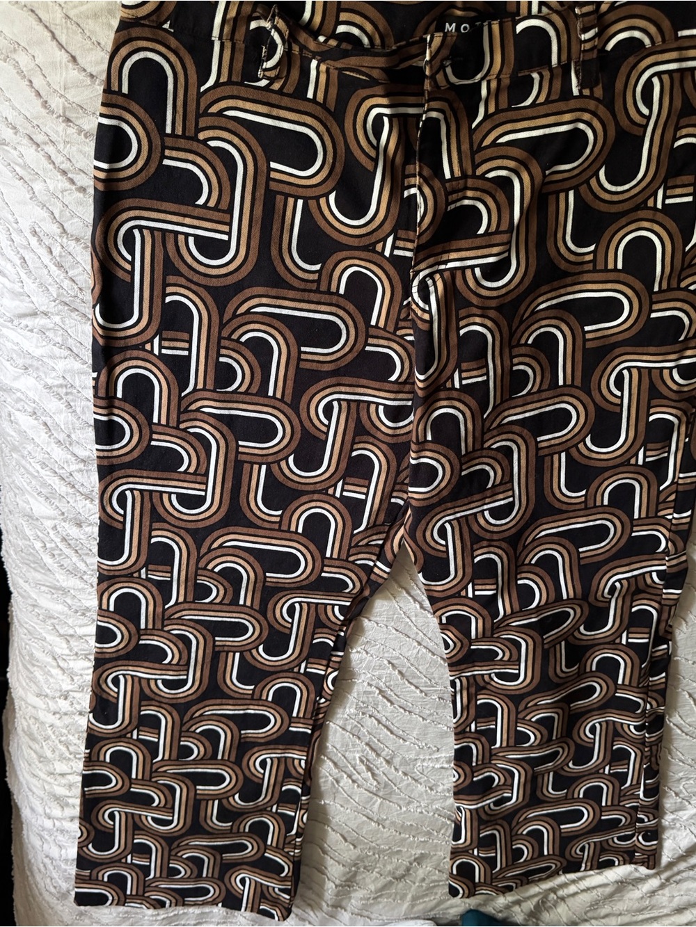 Motel Rocks Brown Black Cream Geometric Flare Pants